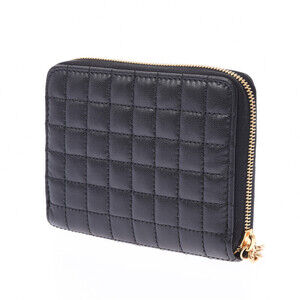 Celine Quilted Wallet Calfskin Zipped Compact Black Case